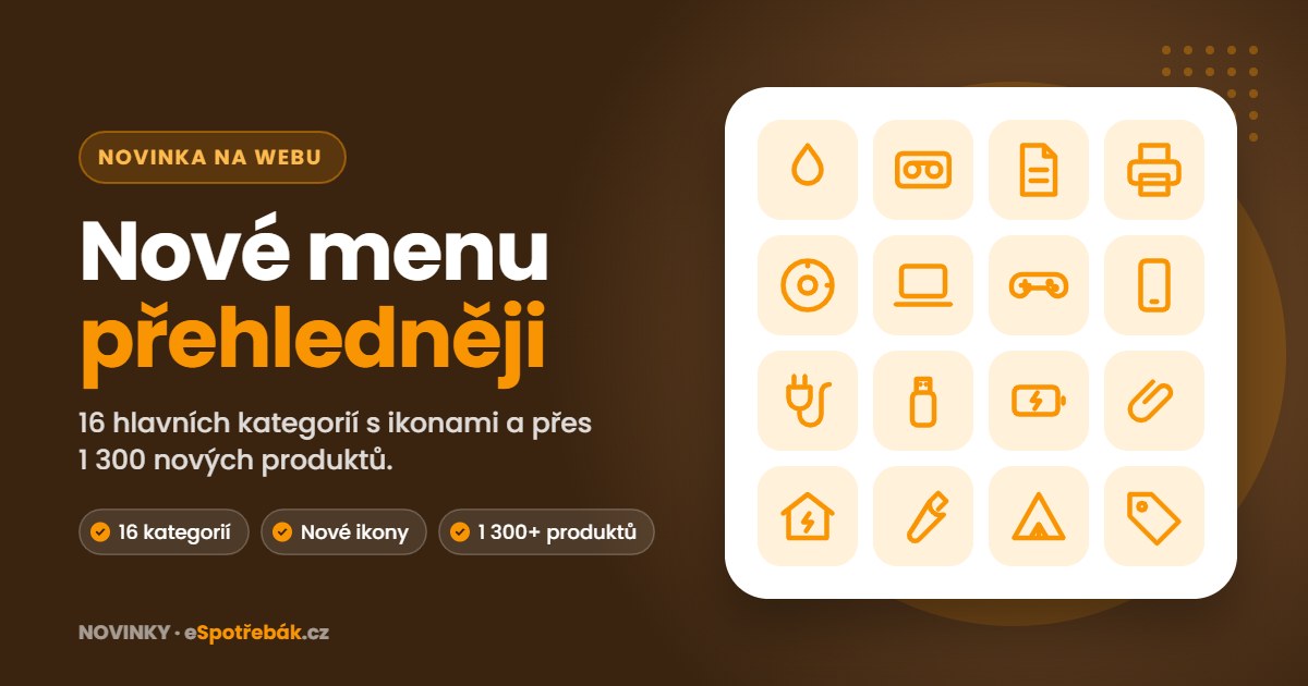Nové menu eSpotřebák.cz – 16 kategorií s ikonami
